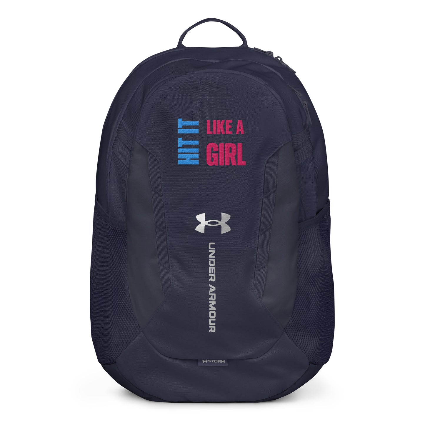 Sporty and empowering women’s backpack — Under Armour® design with Hit It Like a Girl branding.