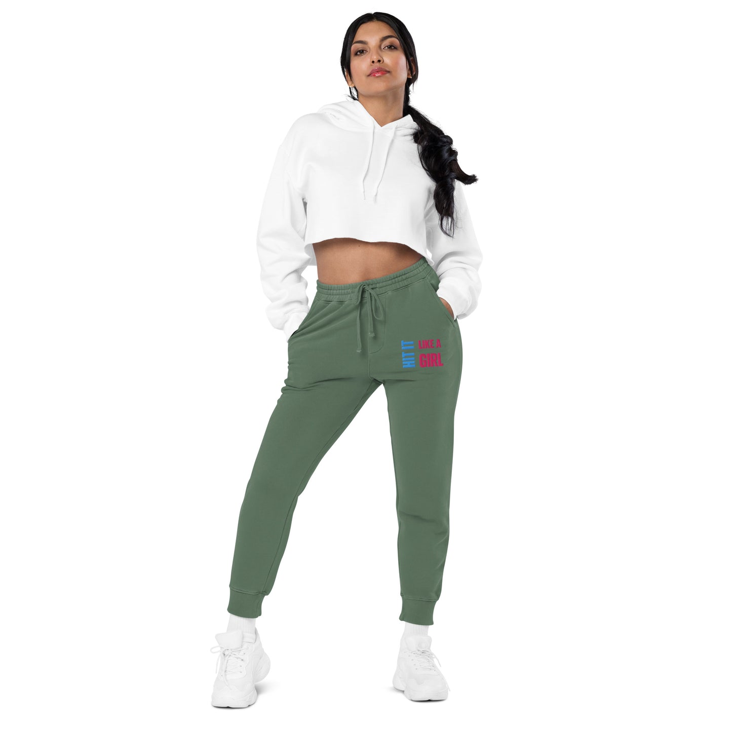 Empowerment-focused women’s loungewear with bold Hit It Like A Girl design