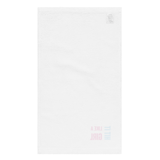 Minimalist athletic towel featuring Hit It Like a Girl branding — soft and functional accessory for confident, active women.