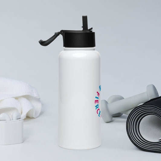 Minimalist white water bottle featuring Hit It Like a Girl's bold, fierce, confident mantra — perfect for gym, sport, or everyday use.