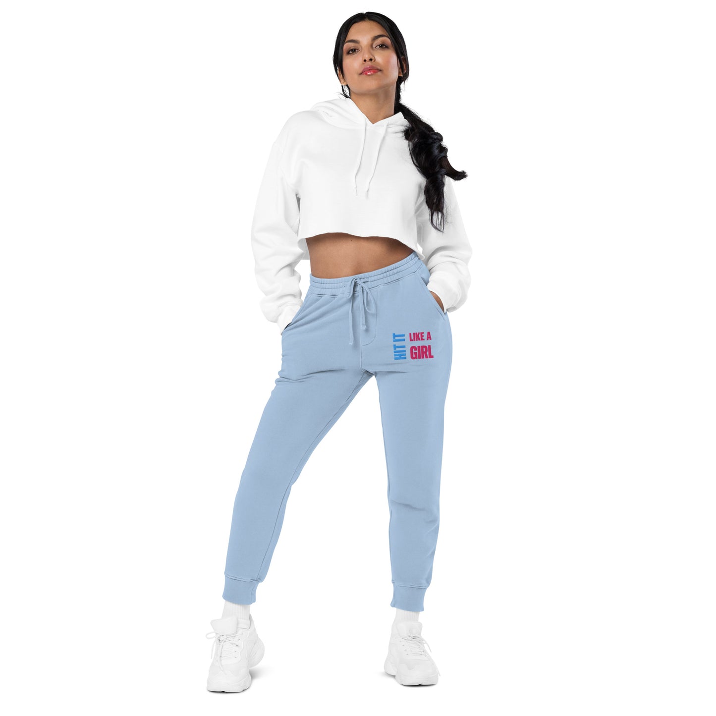 Empowerment-focused women’s loungewear with bold Hit It Like A Girl design