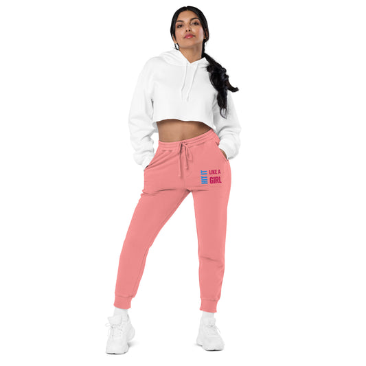 Stylish women’s joggers in pink with bold Hit It Like A Girl branding
